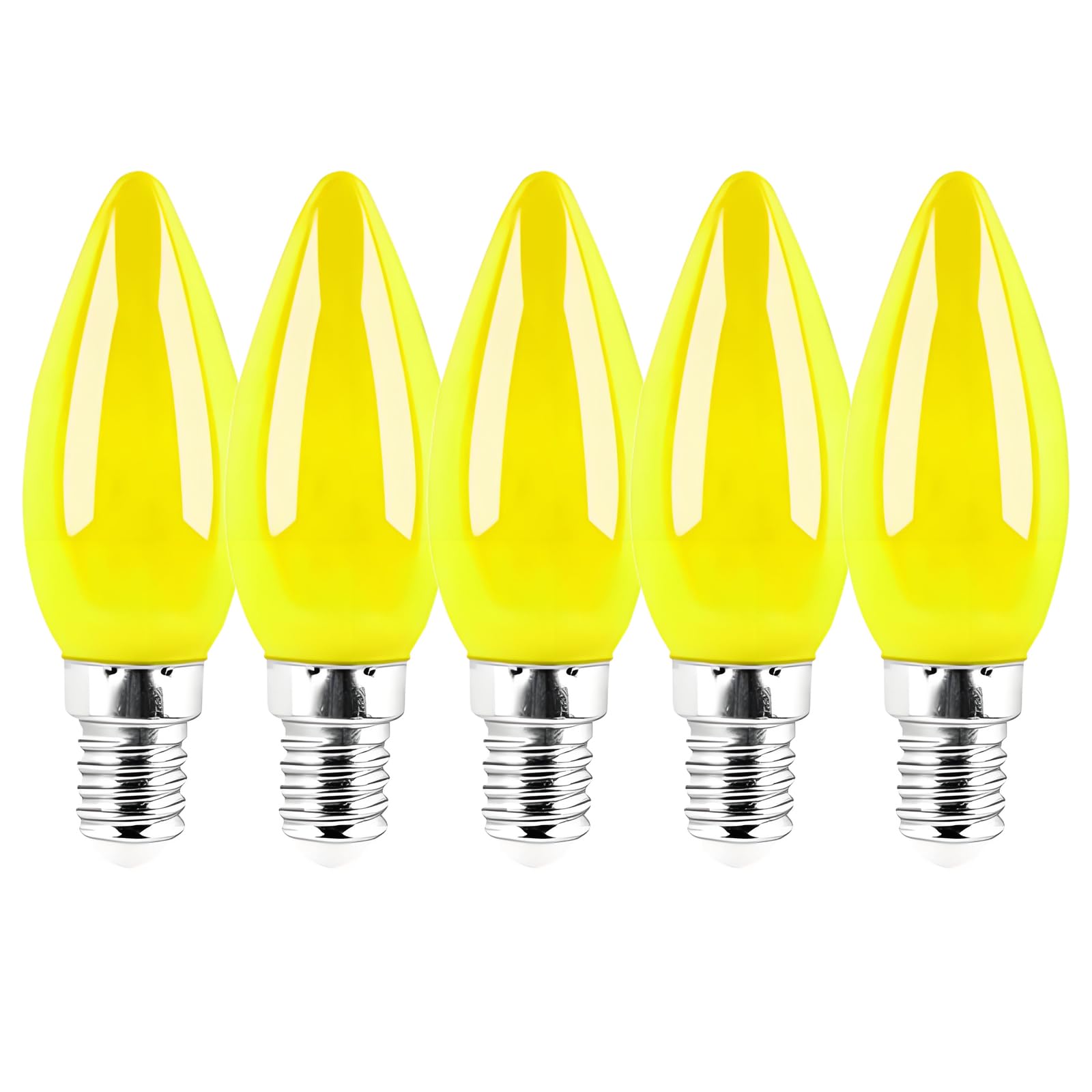 Jiotouhu 5 Pack Yellow E14 1W 220V LED Colored Light Bulbs, Plastic Cover, Non dimmable, for Outdoor Indoor String Wedding Party Bar Mood Ambiance Decor