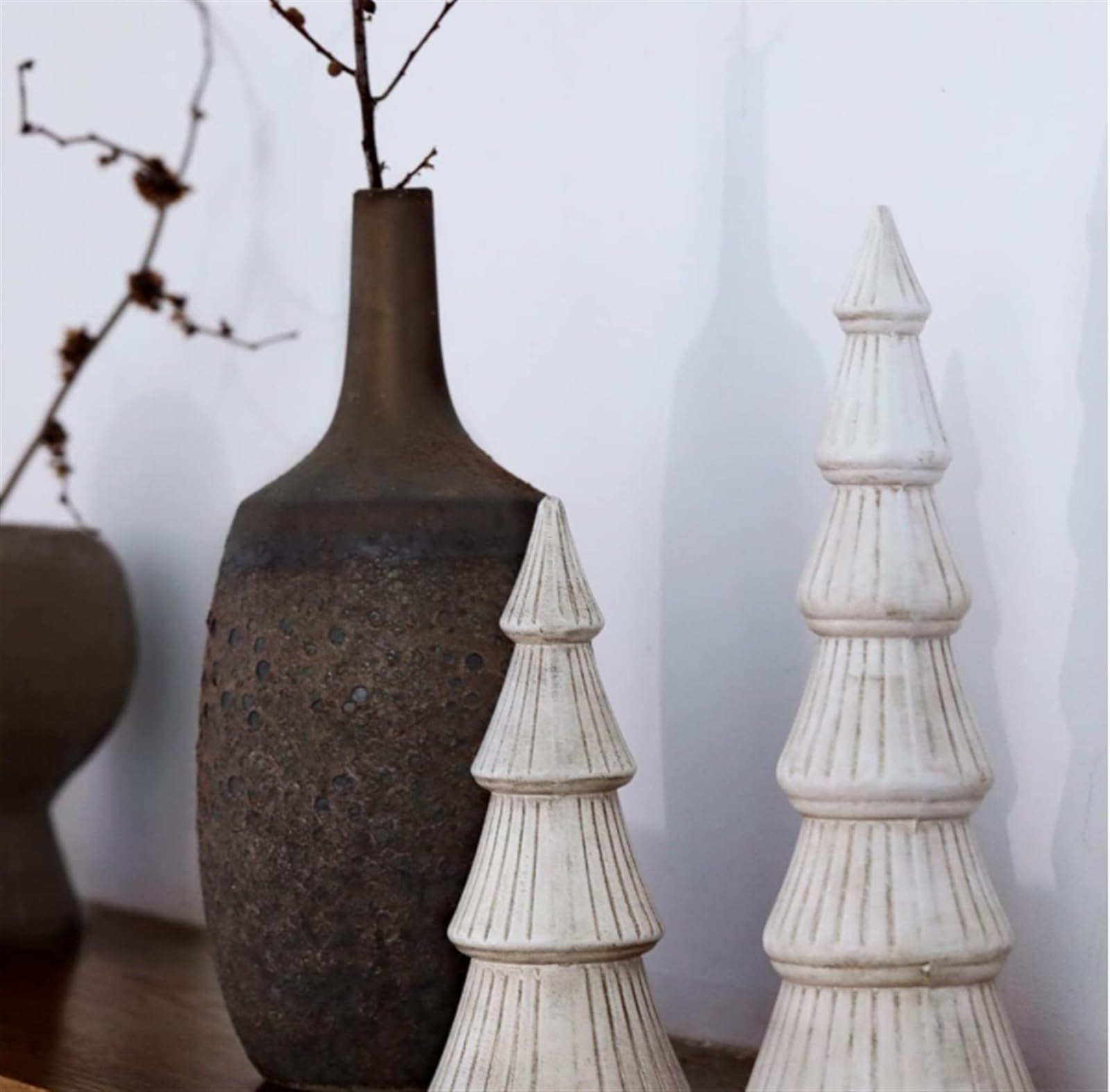 Choinka Sztuczna Drewniana Choinka, Statua Drzewa Na Blacie Drewniana Ozdoba Na Środek Biurka Home Decor Dekoracja Bożonarodzeniowa(White,20cm)