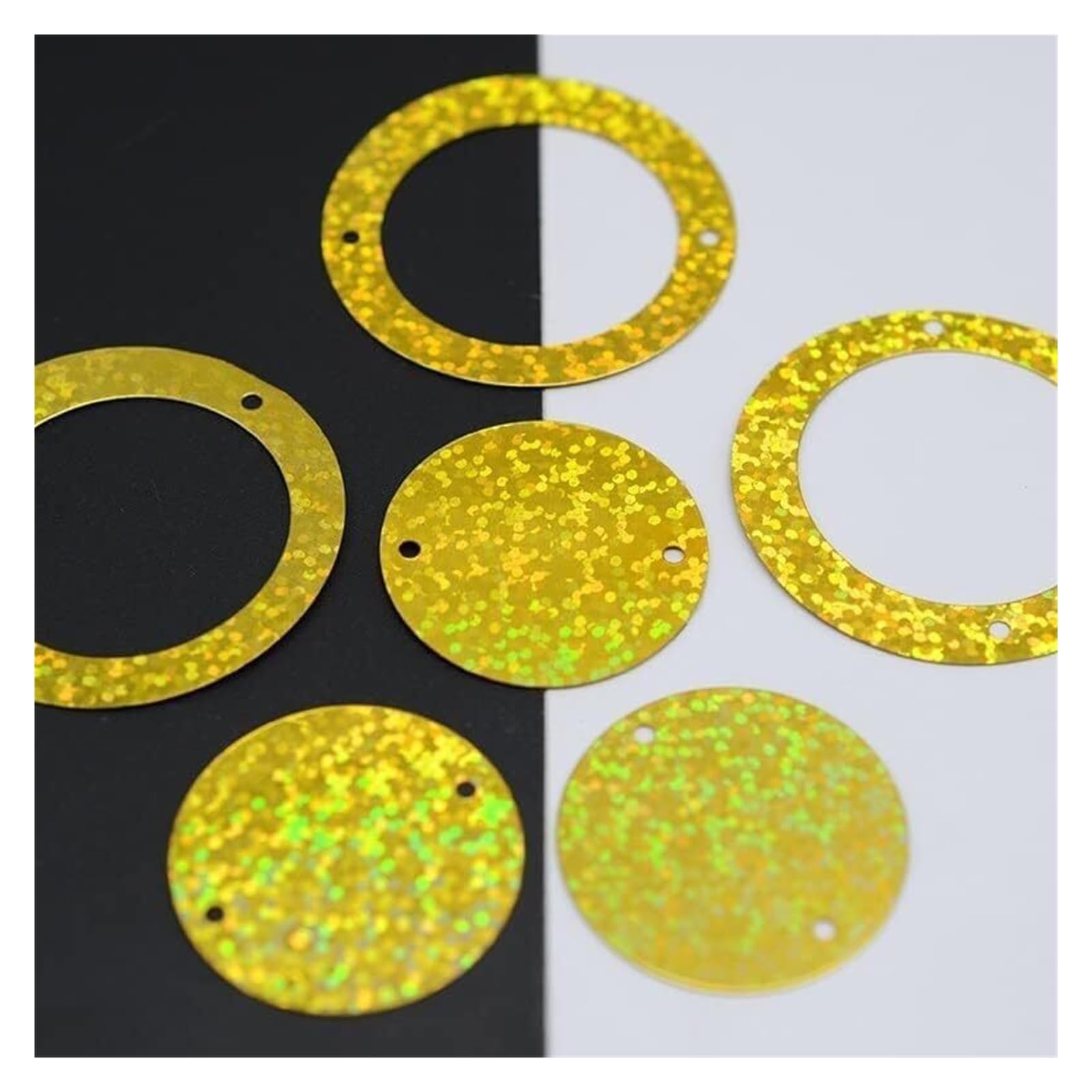 50 g, 30 x 40 mm, okrągłe cekiny, do szycia, na wesele, rękodzieło, dekoracja domu, złoty laser (złoty laser)
