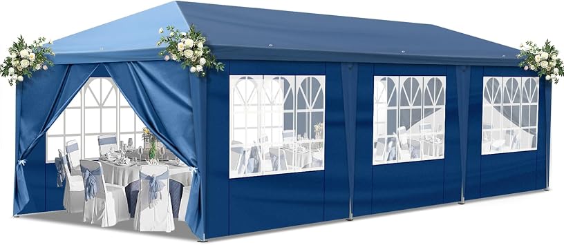 10x30ft Pop Up Outdoor Folding Instant Canopy Tent Camping Gazebo Storage Shelter Pavilion Cater for Party Wedding Events BBQ w/8 Removable Sidewalls 10 x 30,Blue