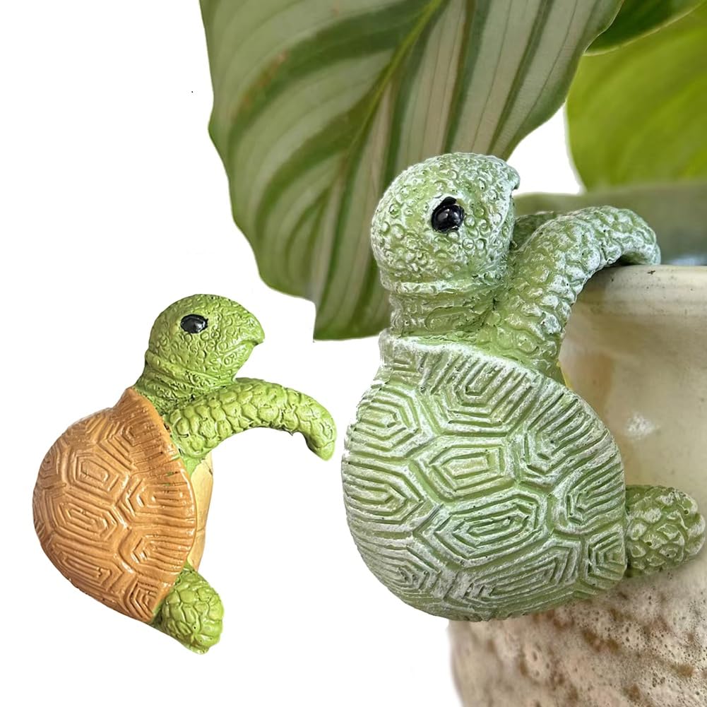 CTRLZS 2Pcs Turtle Figurines Plant Pot Hang Decor Resin Tortoise Sculpture Garden Balcony Yard Decor