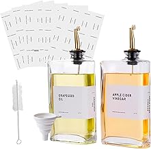 350ml Olive Oil Dispenser Bottle Set for Kitchen, 2 PCS Dispenser Glass Automatic Pourer, Oil and Vinegar Dispenser Bottle Set with Weighted Pourer and Waterproof Label&Silicone Funnel, Gold