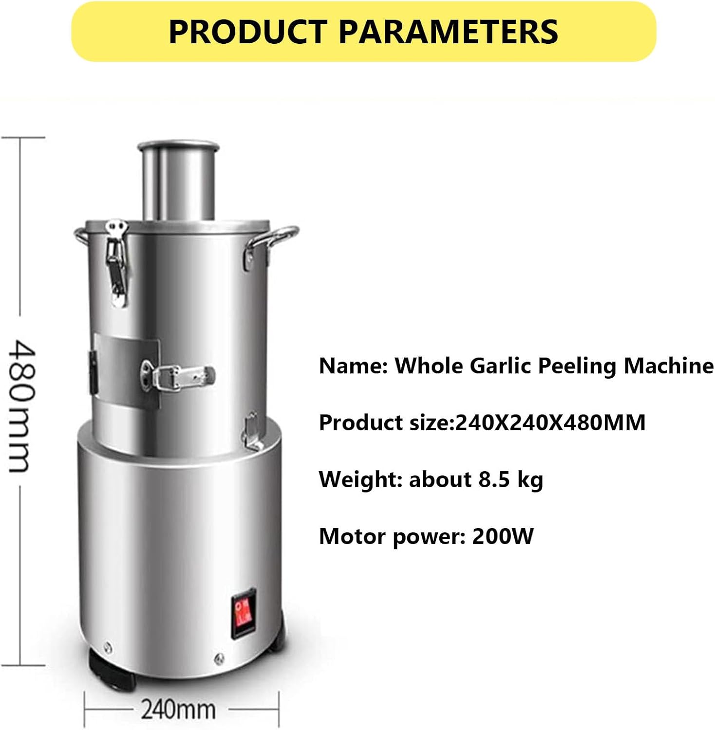 200W Portable Whole Dry Garlic Peeling Machine Stainless Steel Electric Garlic Peeler Automatic Powerful Garlic Separator for Home & Commercial Use