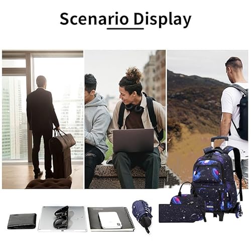VIDOSCLA Mochila escolar Galaxy com rodinhas para estudantes primários, Conjunto de mochila com rodi