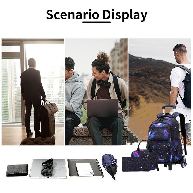 VIDOSCLA Galaxy Kids Rolling Backpack for Boys Primary Students Wheeled Bookbags for School2