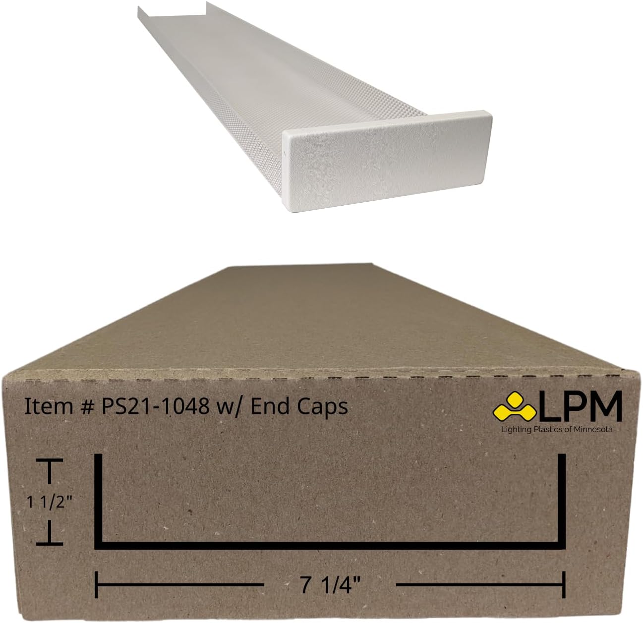 4ft Wrap Around Light Cover Diffuser 7 1/4"" W x 1 1/2"" H x 47 5/8″ L with White End Caps (PS21-1048), Clear Prismatic