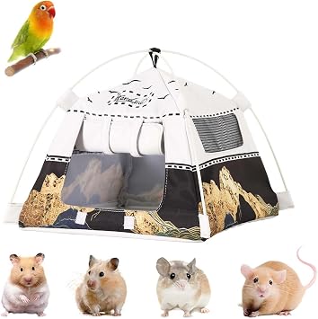 Hamster Mini Camping Tent Hideout, Syrian Hamster Tent House Rat Bed Without Installing, Lightweight & Easy to Clean, Suitable for Mouse, Fancy Rat, Chipmunk and Mini Guinea Pig Grey