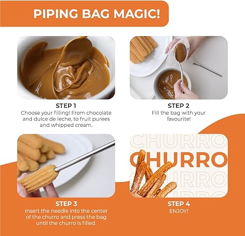 Miniatura 6 de KneadEat Churrera profesional - Juego de pistola Churro Maker. Capacidad para 1.5 libras de masa y bolsa de relleno de churro con aguja grande.