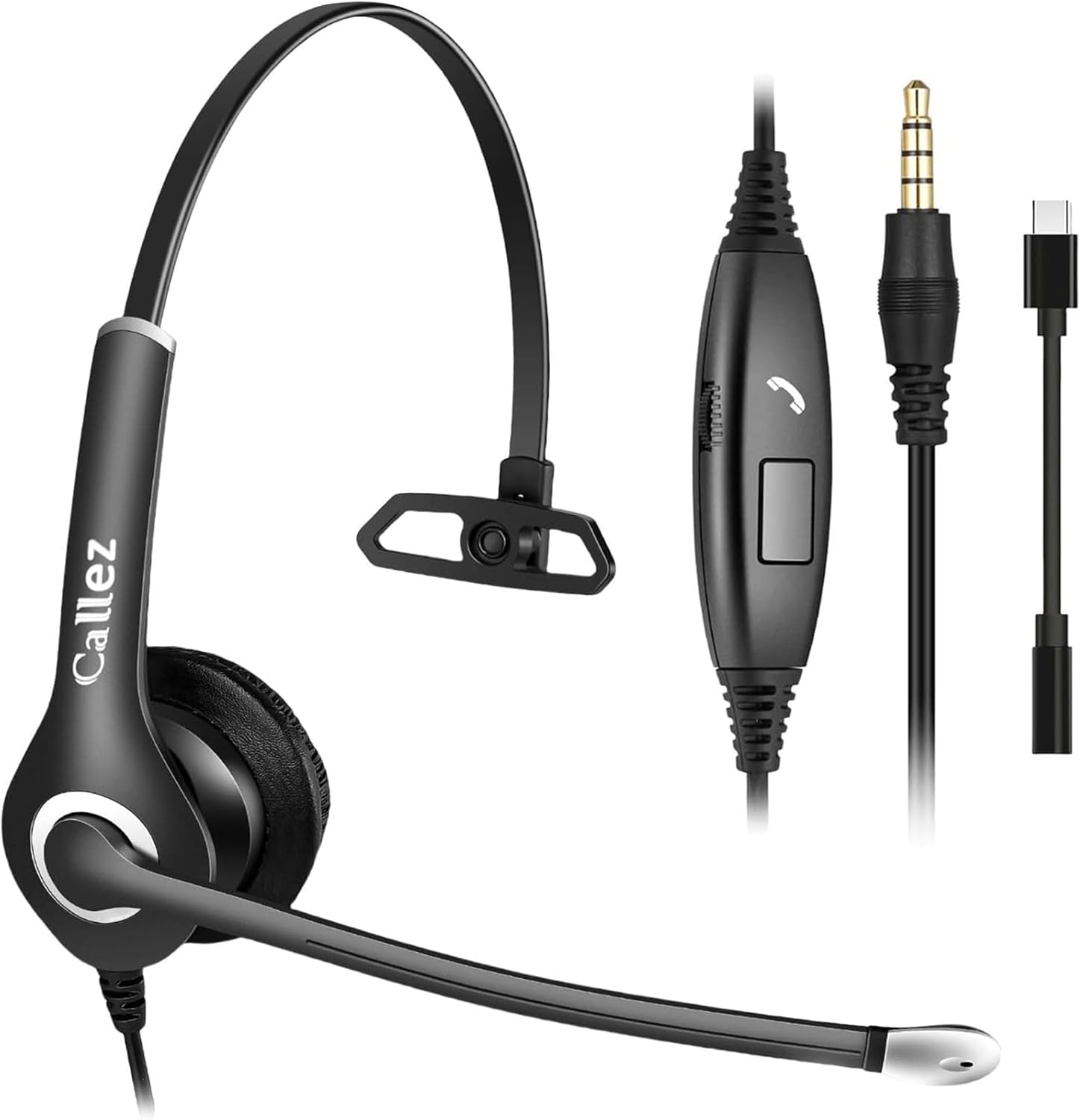 Callez 3.5mm Cell Phone Headset with Call Control, Computer Headset with Microphone Noise Cancelling for iPhone Samsung iPad PC Skype Office Meetings Call Center Work, Clear Chat, Super Comfort