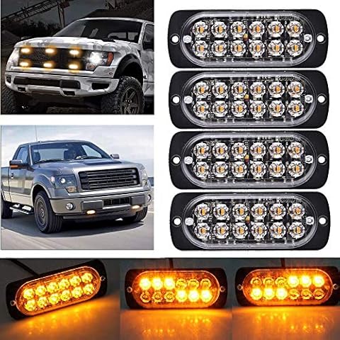 Ricoy Super Bright Amber 12-LED 12-24V 36W Car Truck Warning Caution Emergency Construction Waterproof Beacon Flash Caution Strobe Bumper Grill Tail Work Light Bar Cover