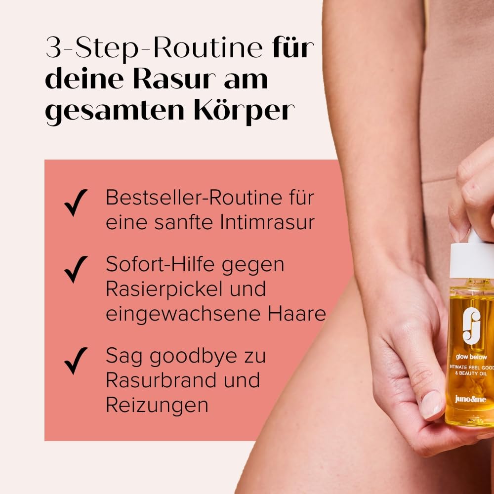 Juno & Me Happy Shaving Set 3er-Set Rasur Körper Rasieröl Rasiergel After Shave Öl Milchsäure Hanfsamenöl Aloe Vera gegen Rasierpickel eingewachsene Haare