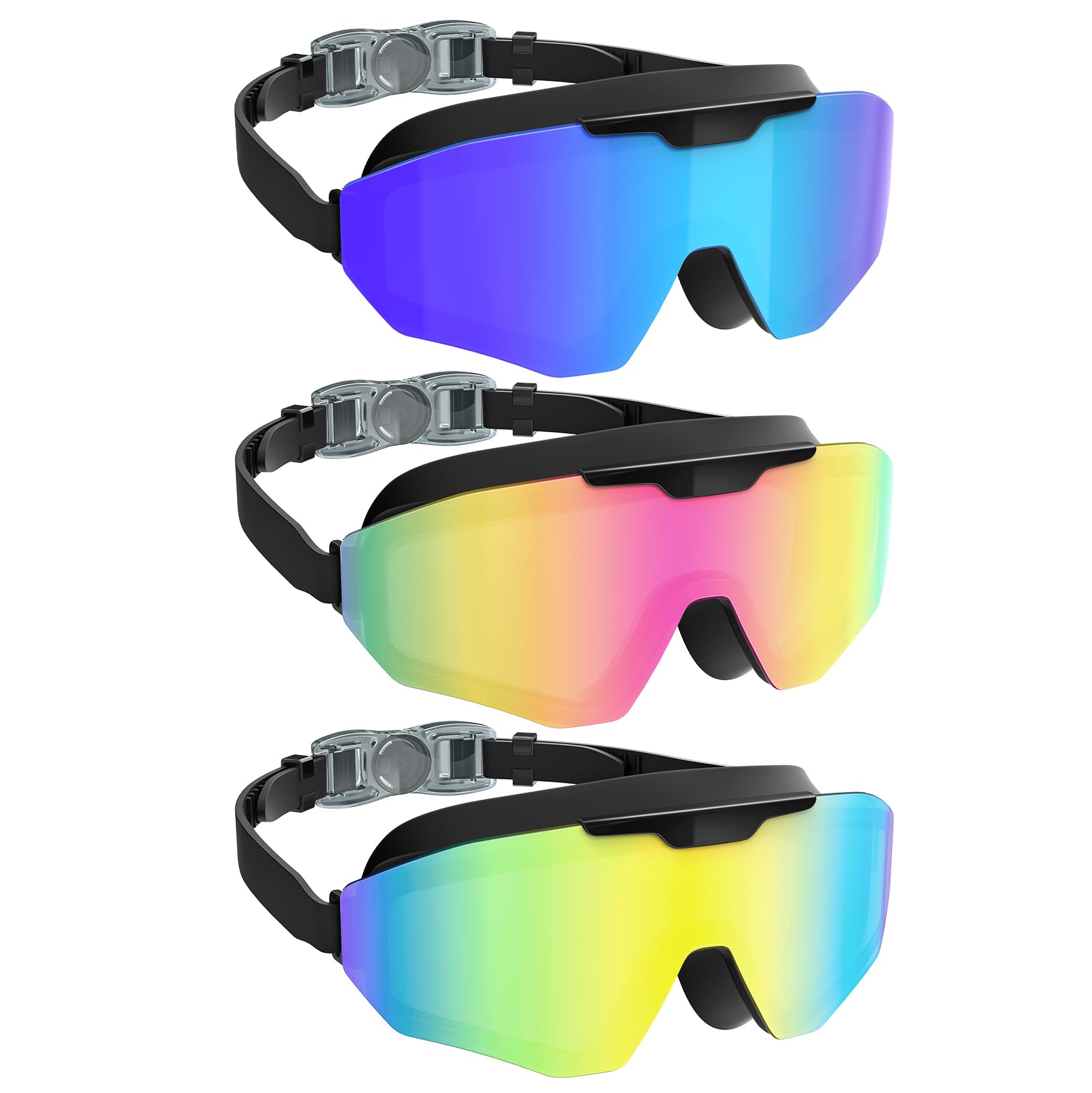 NSSIW Lot de 3 paires de lunettes de natation pour adultes : sans fuite avec protection UV400 et anti-buée pour homme et femme