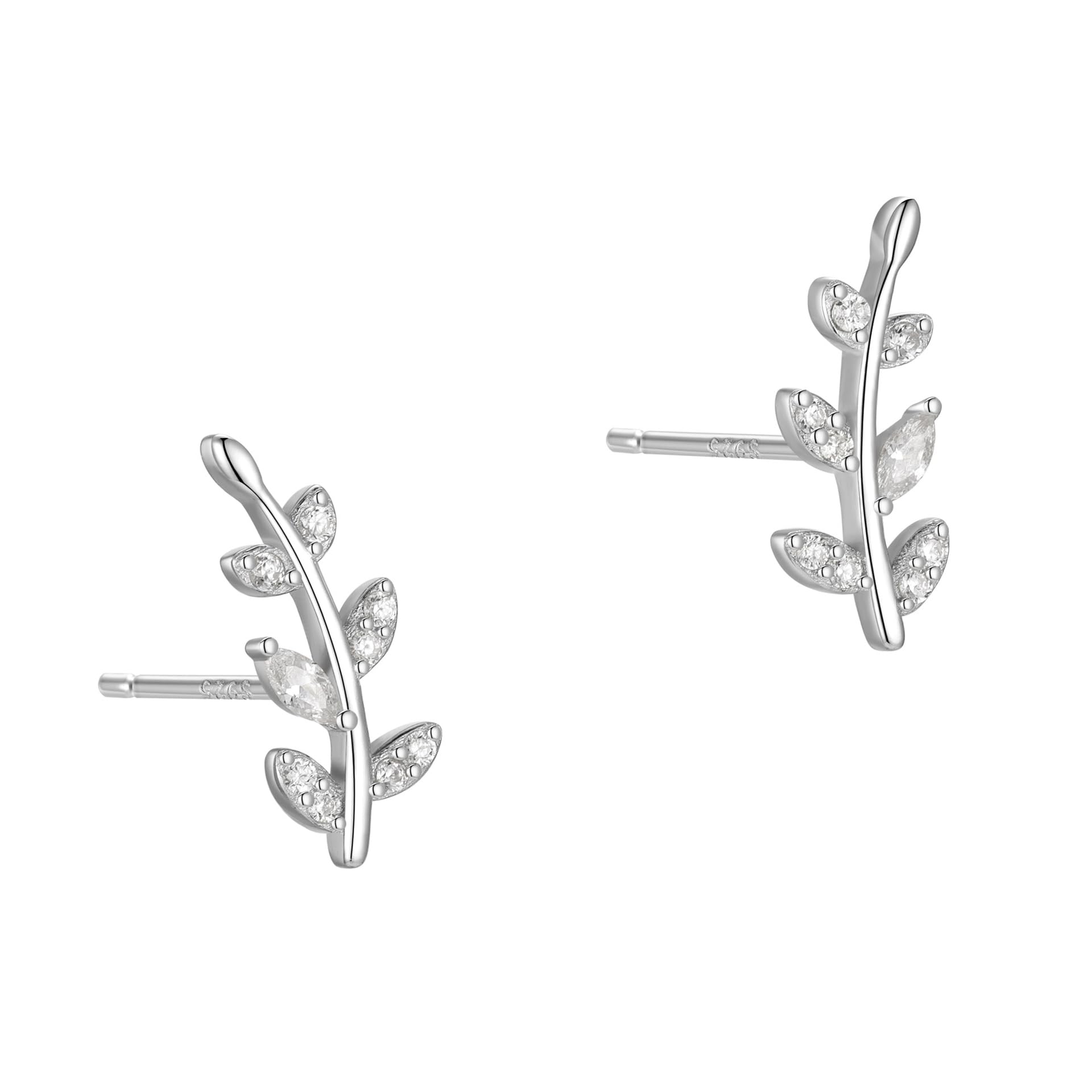 Rnivida925 Sterling Silver Dainty Cz Climber Stud Earrings, Hypoallergenic Small Cubic Zirconia Ear Crawler Earring for Women