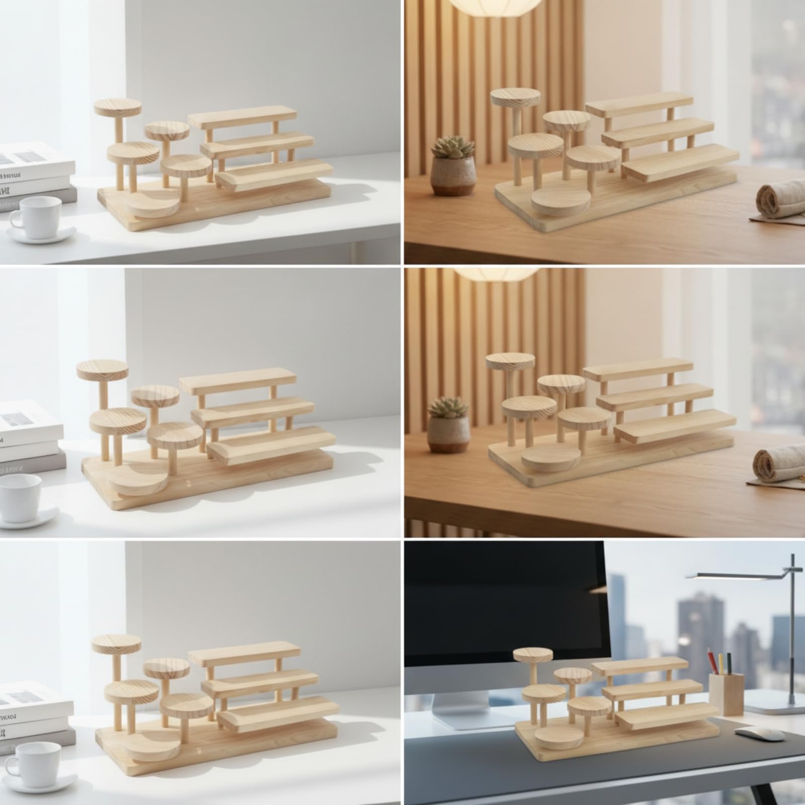 Display Regal Holzregal Aufsteller Stufenregal Ablageständer Gestuftes Layout für Sichtbarkeit Und Struktur aus Massivholz mit Warmer Oberfläche für