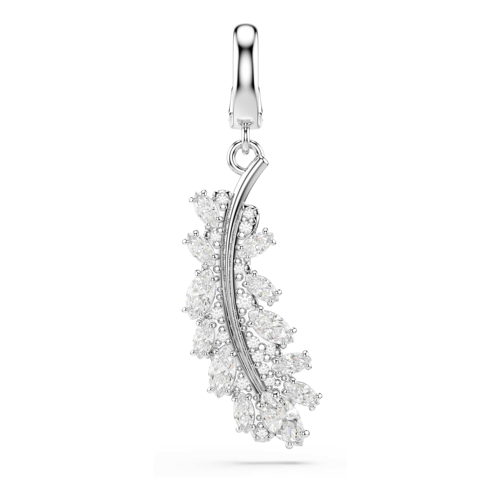 Swarovski Vienna Charm, Mixed Cuts, Feather, White, Rhodium Plated