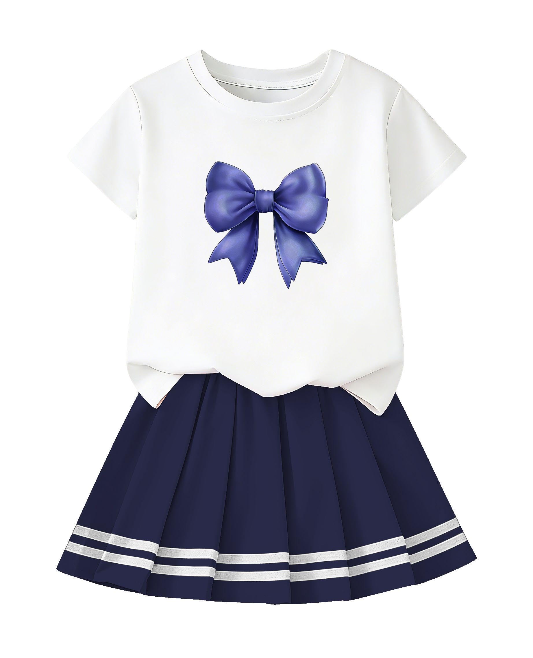 Betusline Girls Skirt Set, Printed T-Shirt &amp; Pleated Skirt, 4-14Y