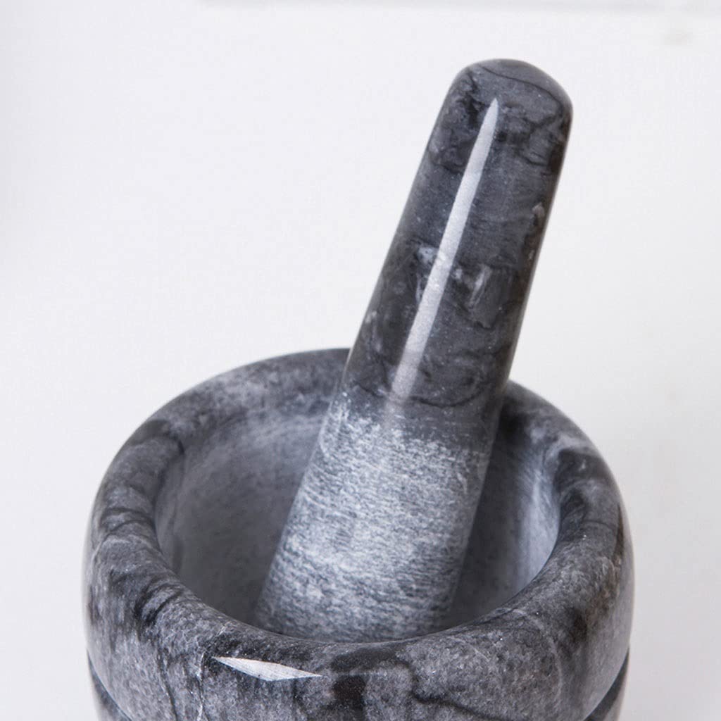 Juego de mortero y maja de mármol, molinillo de hierbas y especias, triturador de pastillas, soporte para cuenco de piedra de mármol macizo (blanco)
