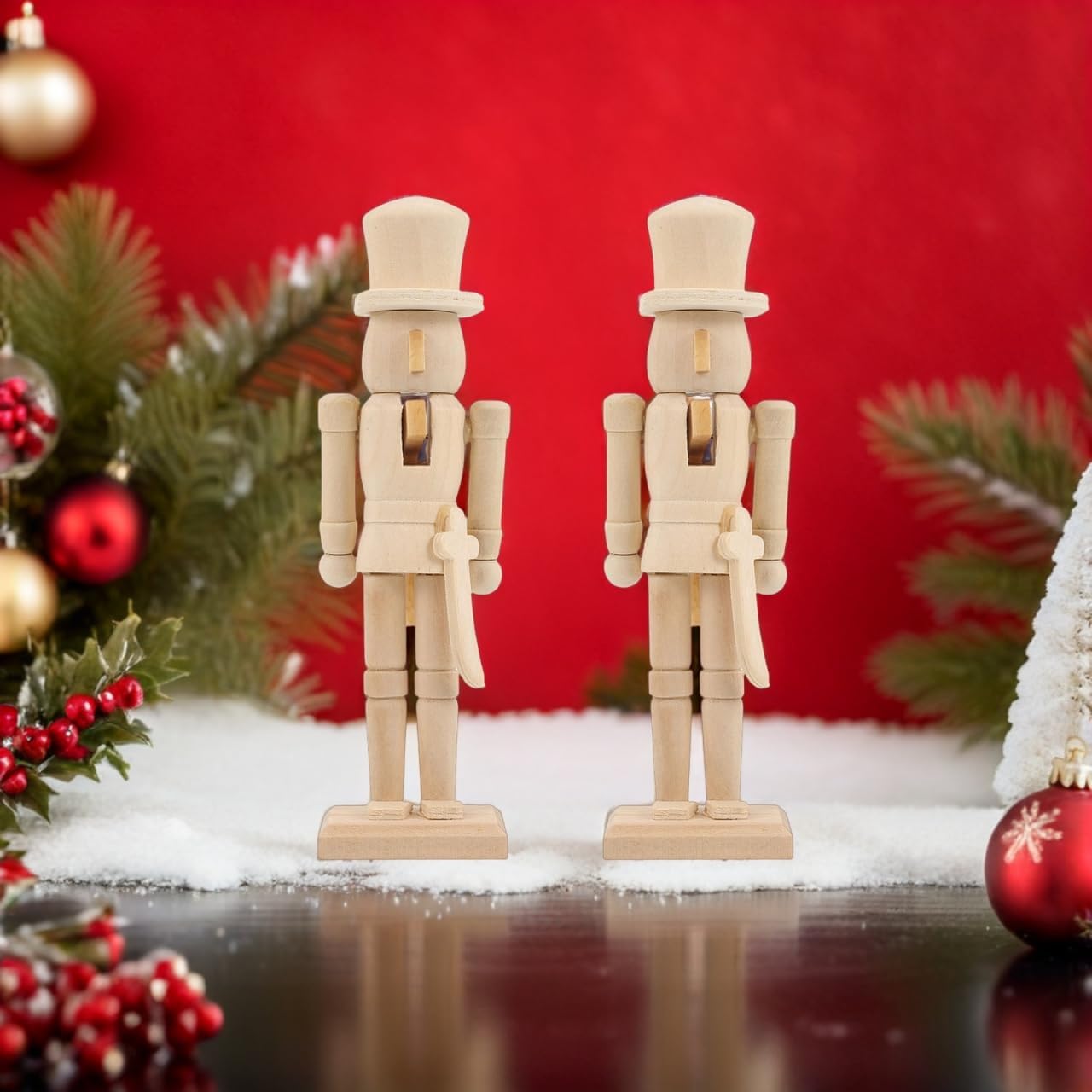 GLEAVI 2pcs Unfinished Nutcracker Soldier: Wooden Nutcracker Puppet Figurine for Christmas DIY Crafts Ornament
