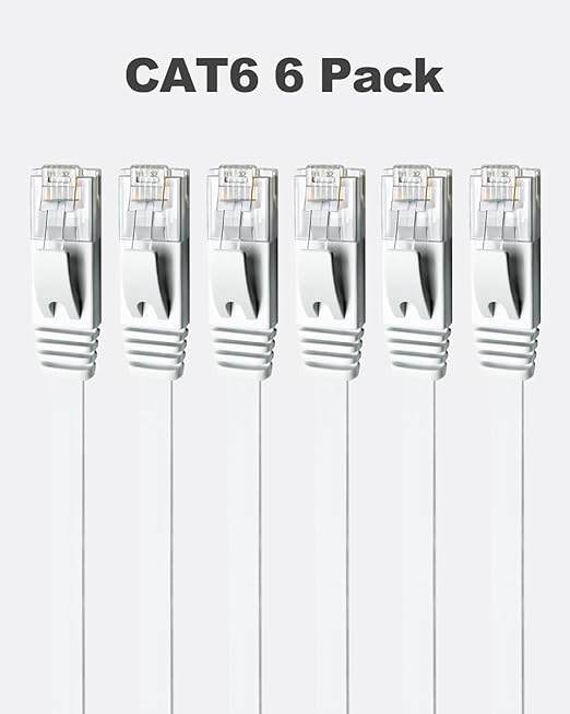 Cable Ethernet CAT6 Plano 5ft 6-Pack Blanco RJ45 STP 1000Mbps miniatura 8