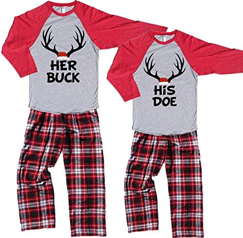 HIS DOE and HER Buck Deer Antler Couples Christmas Pajamas - Each Sold Separately