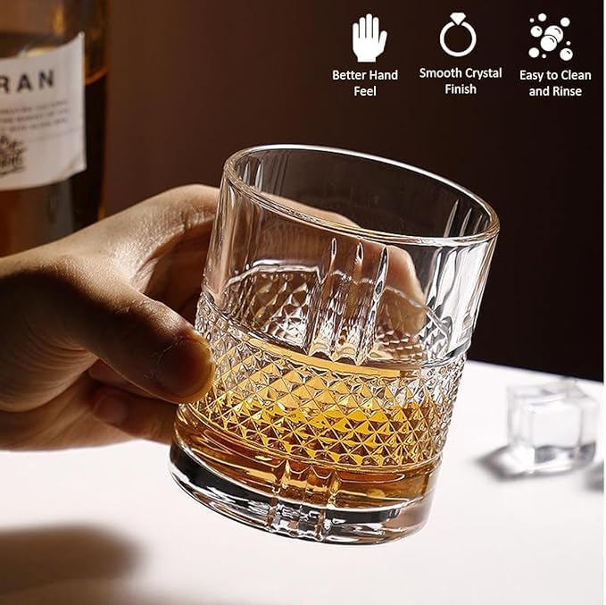 Image of Whiskey Glasses Set of 6 pcs- 300 ml Bar Glass for Drinking Bourbon, Whisky, Scotch, Cocktails, Cognac- Old Fashioned Cocktail Tumblers (6, Crystal)