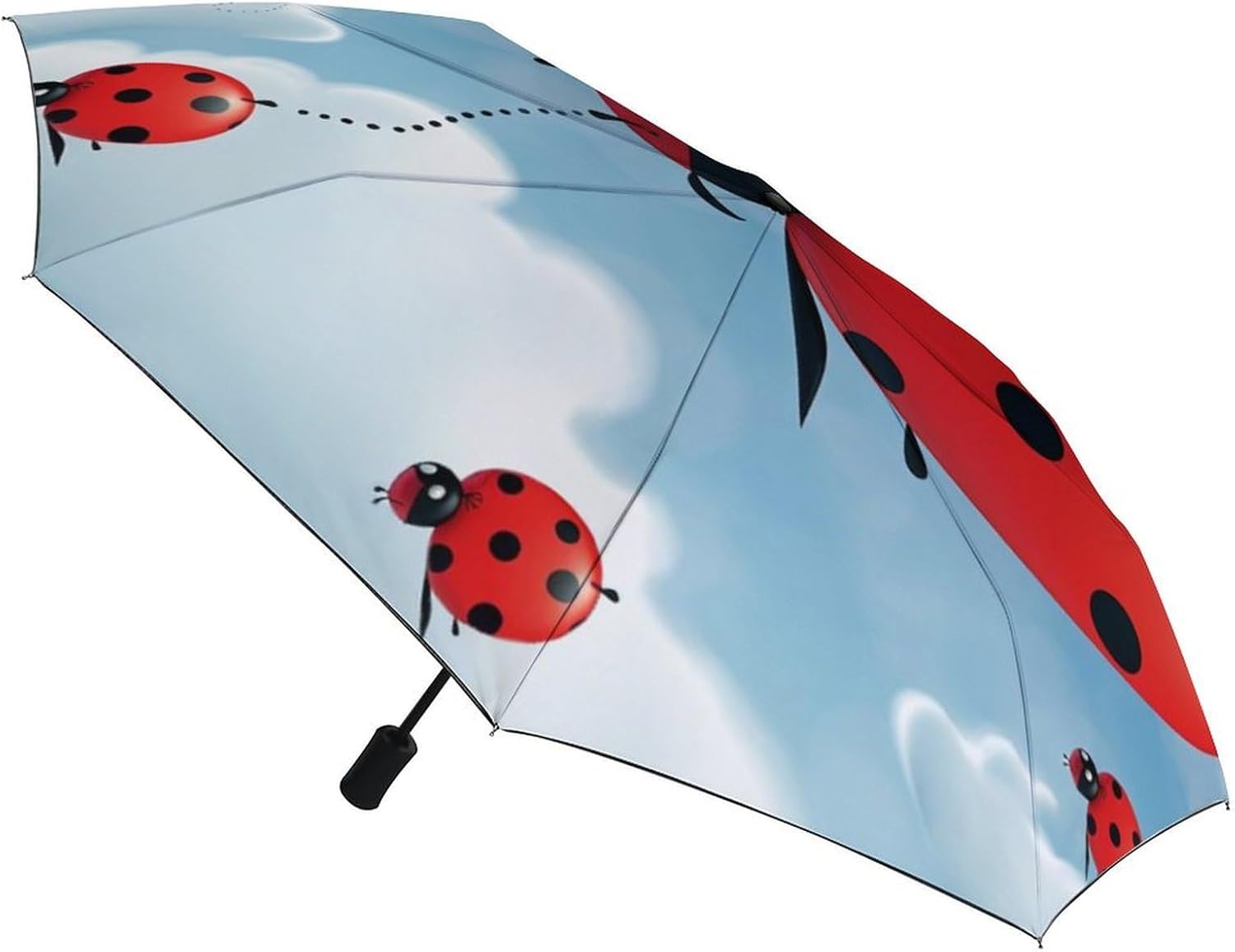 Windproof Travel Umbrellas for Rain Auto Open Close Folding Rain Umbrella Ladybug And Cloud Portable Umbrella for Travel