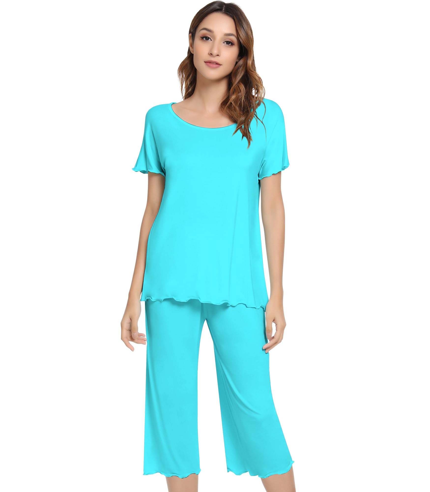 NACHILA Women's Pajama Set - Viscose Bamboo Short Sleeve Top & Capri Pants With Pockets - View #4