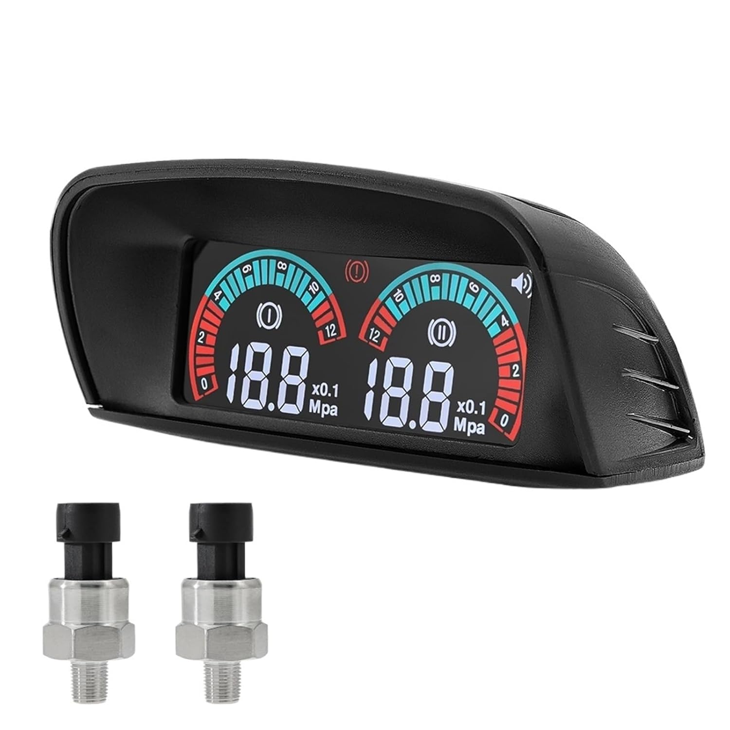 2 in 1 Dual Oil Pressure Gauge with 1/8NPT Sensors Horizontal Oil Press Gauge with Alarm for Car Truck Digital LCD Meter 12V 24V