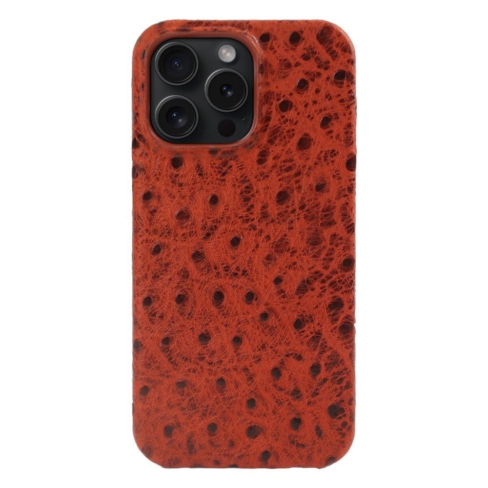 Étui en cuir autruche de luxe rouge pour iPhone 15 Pro Max - 7