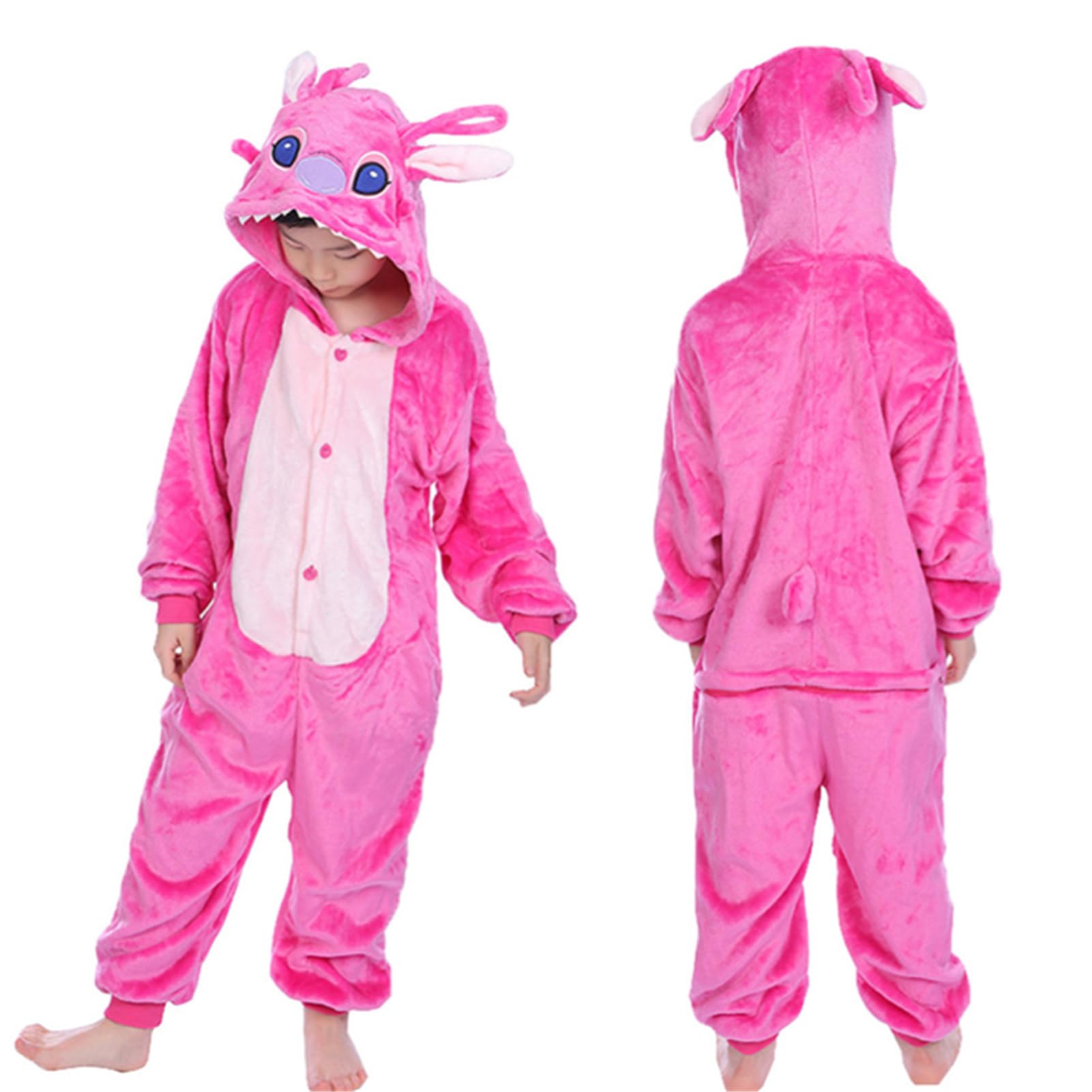Kafferin Unisex Jumpsuit Cosplay Stitch Cartoon Halloween Children Pajamas Sleepwear Soft Kids Flannel