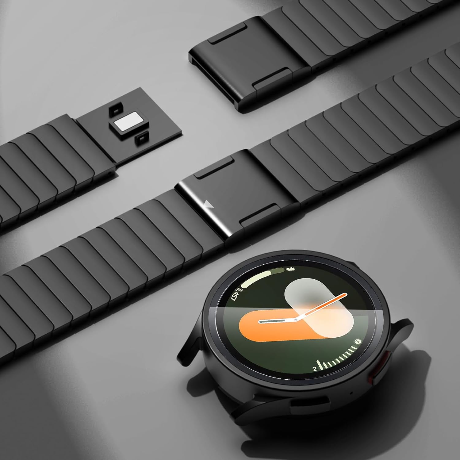 FULLIFE Compatible with Samsung Galaxy Watch 7 6 5 4 Band 40mm 44mm, Stainless Steel Metal with Magnetic Clasp No Gap Band Galaxy Watch 5 Pro/Classic 6/Classic 4/FE for Men 47mm 46mm 45mm, Black - Image 3