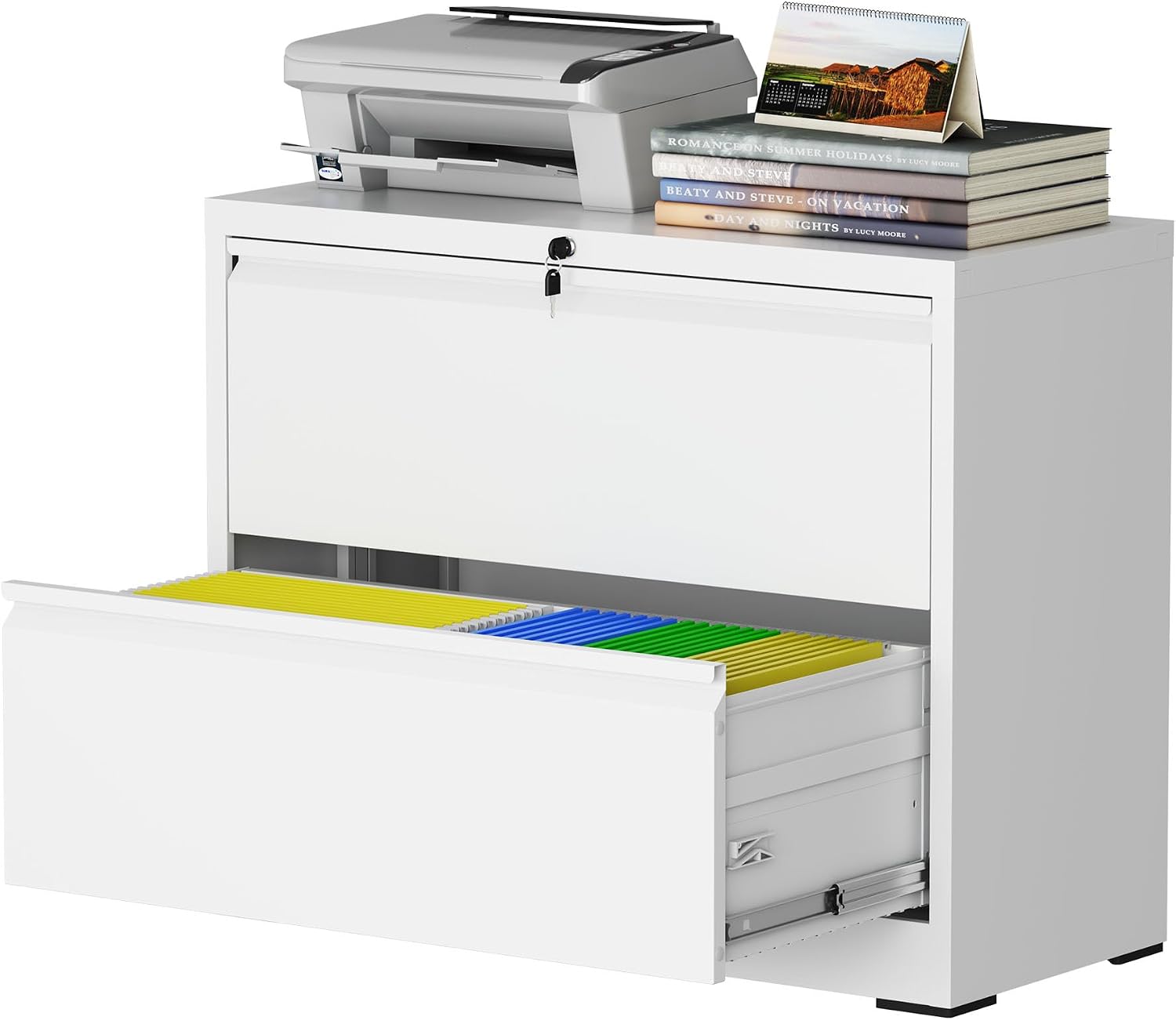 2 Drawer Lateral File Cabinet with Lock, File Cabinet, Metal Lateral Filing Cabinets for Home Office, File Storage Cabinet for Legal/Letter/A4 Documents, Assembly Required (White, 35'W)