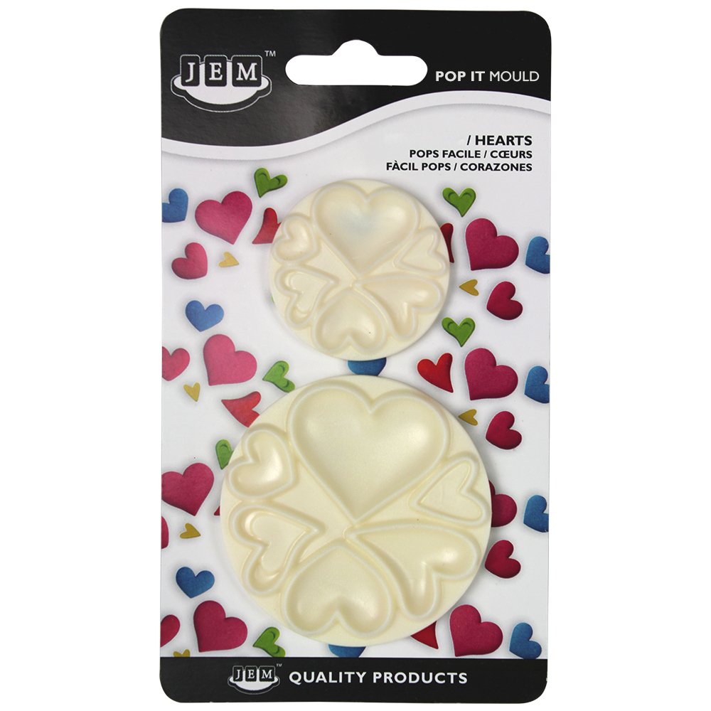 PME 1102EP005 JEM "Pop It" Hearts Shaped Mould for Cake Decorating, Set of 2, Large / Small sizes, Ivory
