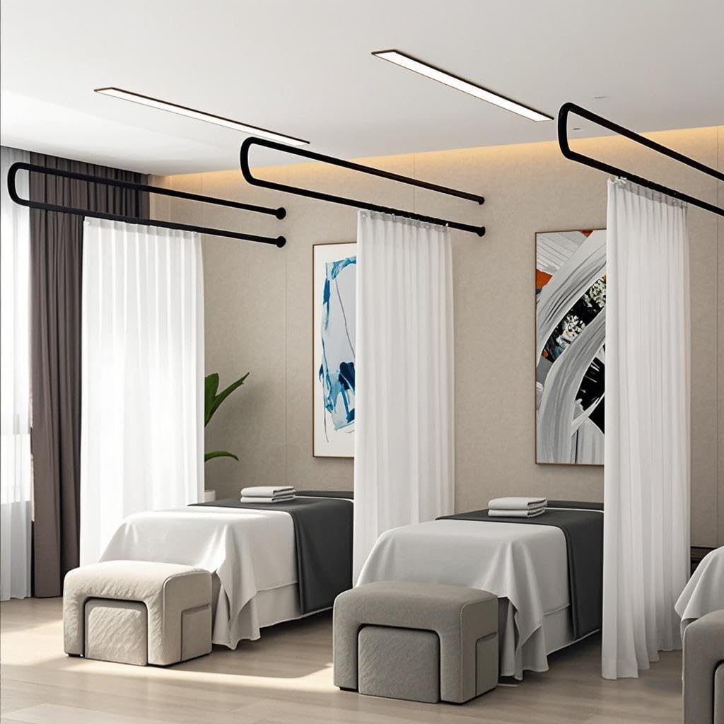 Partition Curtain Rod, U Shaped Curtain Rod with Flat Hooks, Wall Mounted Metal Privacy Partition Rods for Fitting Room Beauty Salon Spa Bedroom Hospital (Black, 6.56ft)