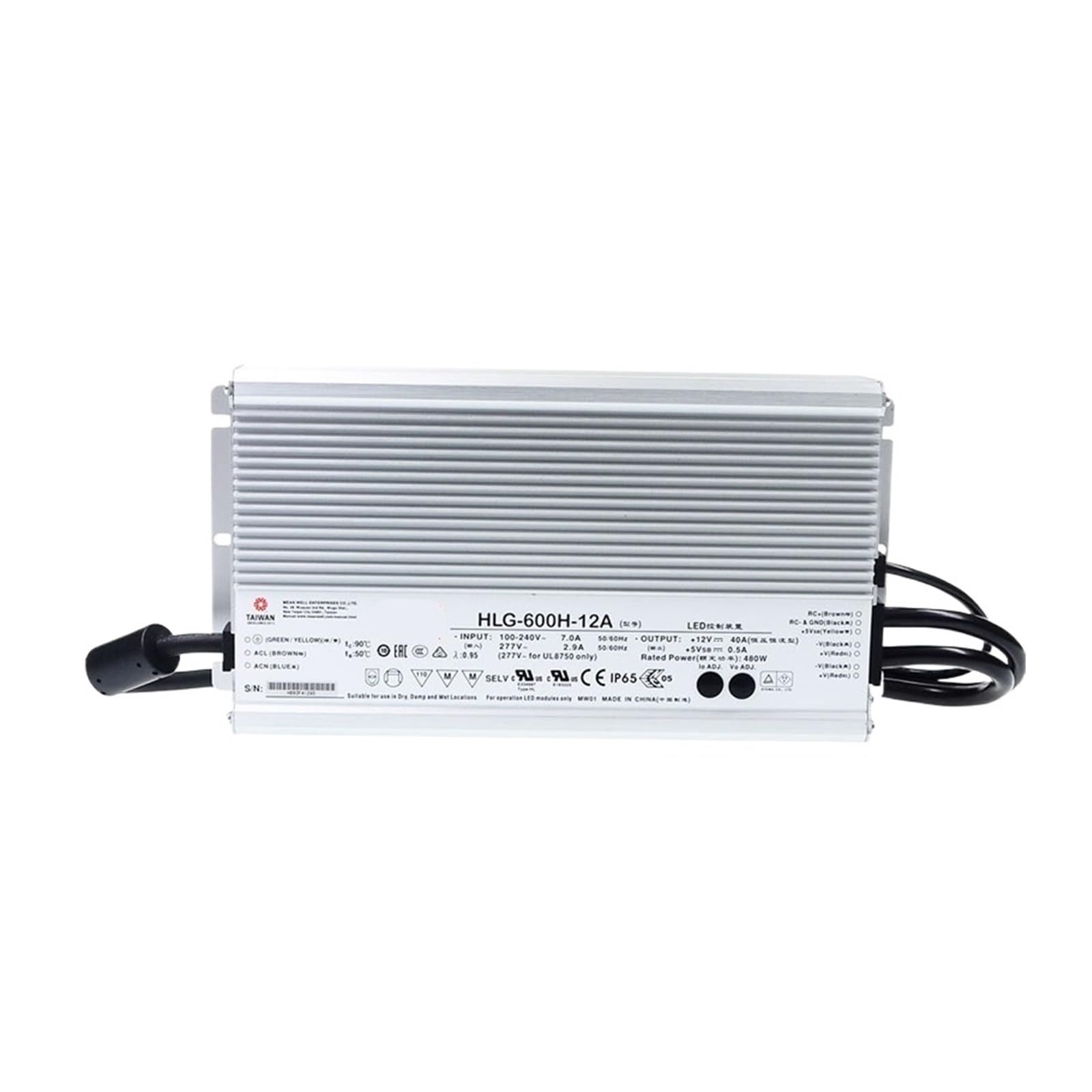 Alimentation à découpage HLG-600H-12 étanche IP67 de 600W pour projets LED