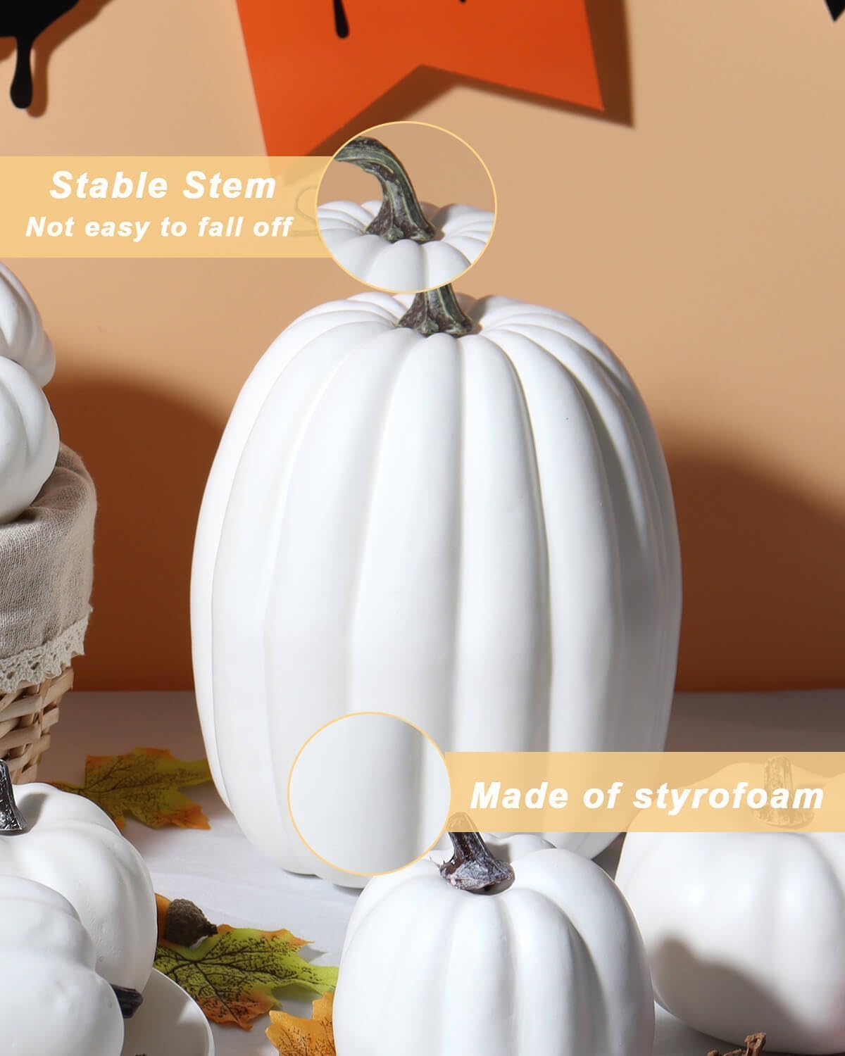 vensovo Assorted White Plastic Pumpkins for Decorating - 19 Pcs Small and Large Foam Pumpkins for Fall Décor, Artificial White Pumpkin for Halloween, Thanksgiving, Wedding Party