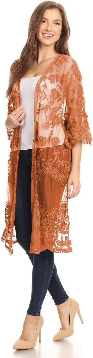 Anna-Kaci Floral Crochet Lace Cardigan for Women Beach Cover Ups Dress Kimono - Image 4