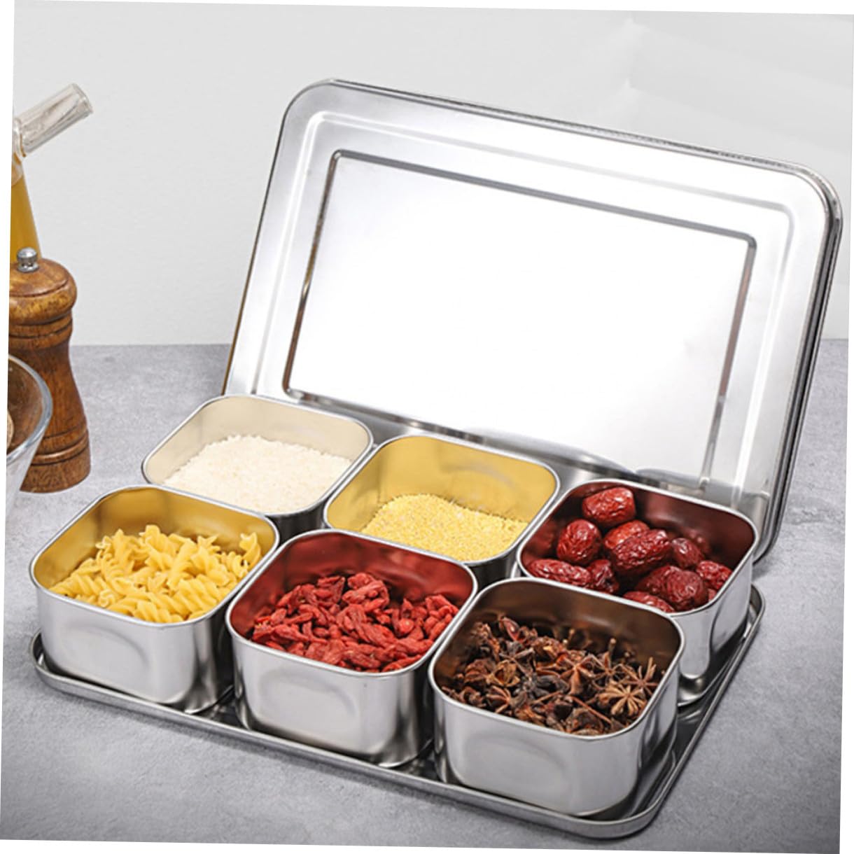Alipis 1set Contenitori Per Condimenti Inossidabile Organizer Da Cucina Con Scomparti Per Spezie Design Pratico Per Risparmio Di Spazio e Conservazione Delle Erbe Aromatiche