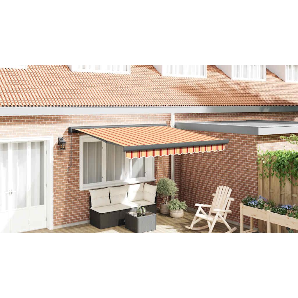 Tenda da Sole Retrattile Gialla e Bianca, Tessuto Poliestere con Rivestimento PU e Struttura in Alluminio, Braccio Articolato, per Balcone Terrazza Bar, 3.5 x 2.5 m