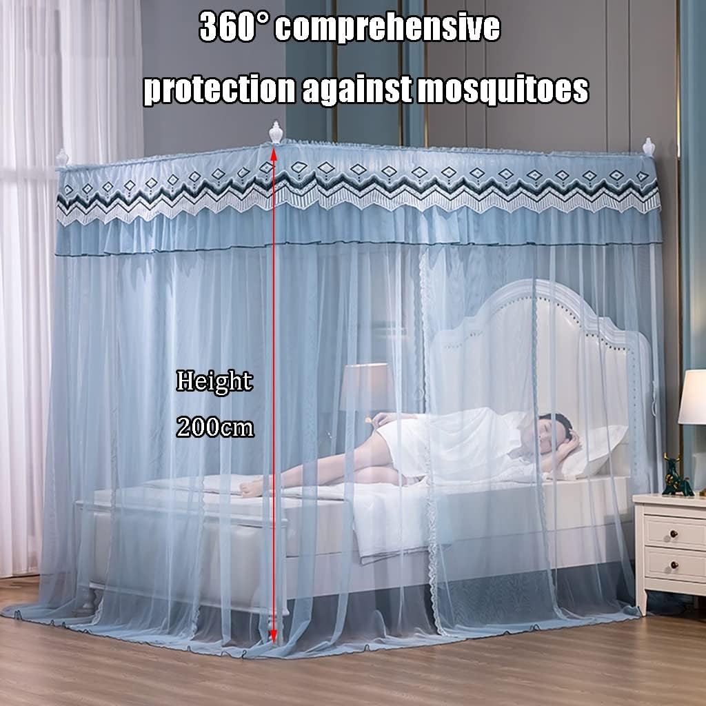 Fabric Bed Drapes Mesh Protection Canopy Shielding Netting, King Size Queen Twin Size Mosquito Net Canopy，Yellow Lace Bed Canopy with Metal Stand - Floor-Standing Mosquito Net for Easy Insta