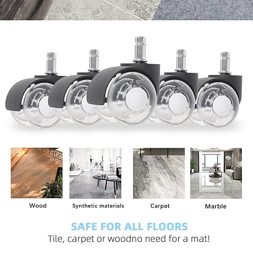 Miniatura 7 de Ruedas de repuesto para silla de oficina, ruedas de goma silenciosas de 2 pulgadas con vástago estándar de 716 x 78 pulgadas (0.433 in x 0.866 in),