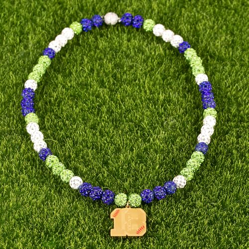 AILIN Custom Name Baseball Necklace Stainless Steel Diamond Rhinestone Personalized Beads Color Baseball Bead Necklace With Initial Number Charm Baseballs Drip Chain Birthday Gifts For Team Son Him4