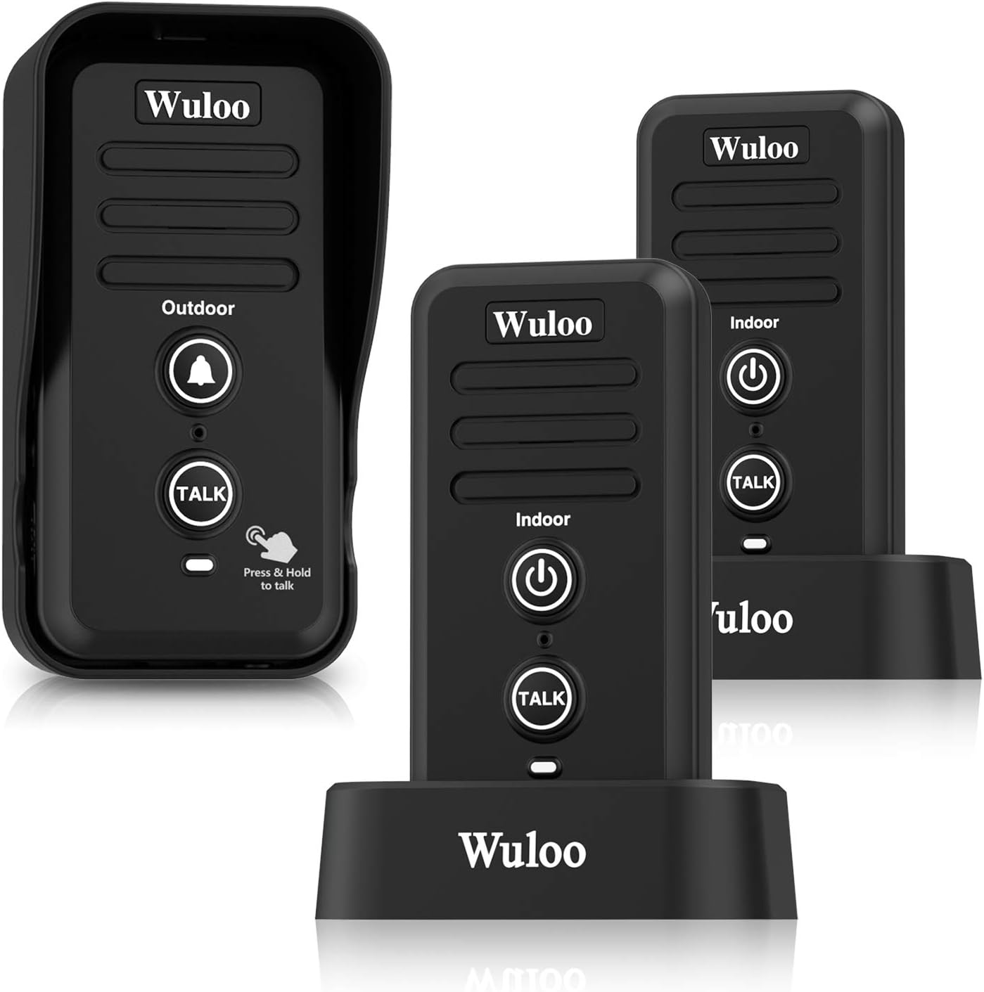 Wuloo Wireless Intercom Doorbells for Home Classroom, Intercomunicador Waterproof Electronic Doorbell Chime with 1/2 Mile Range 3 Volume Levels Rechargeable Battery (Black, 1&2)