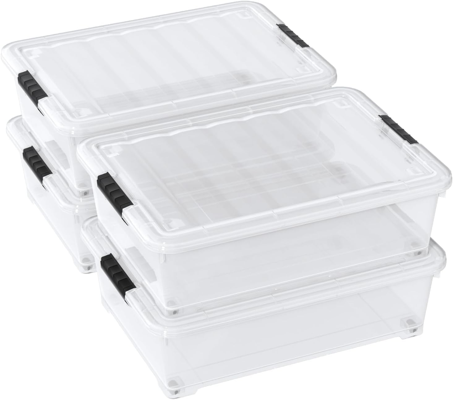 4-Pack 20 L Clear Underbed Storage Container, Plastic Under Bed Storage Box with Wheels