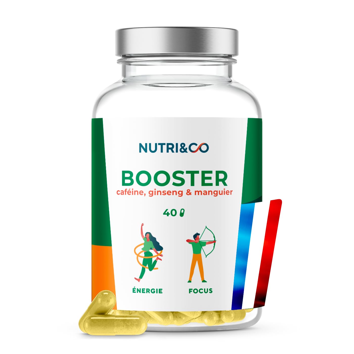 NUTRI & CO Le Booster - Anti Fatigue Puissant - Caféine Caffshock® 400 mg (Café Vert + Guarana + Thé Vert + Maté) & Panax Ginseng Blanc - Énergie & Concentration - 40 gélules Vegan - Made in France