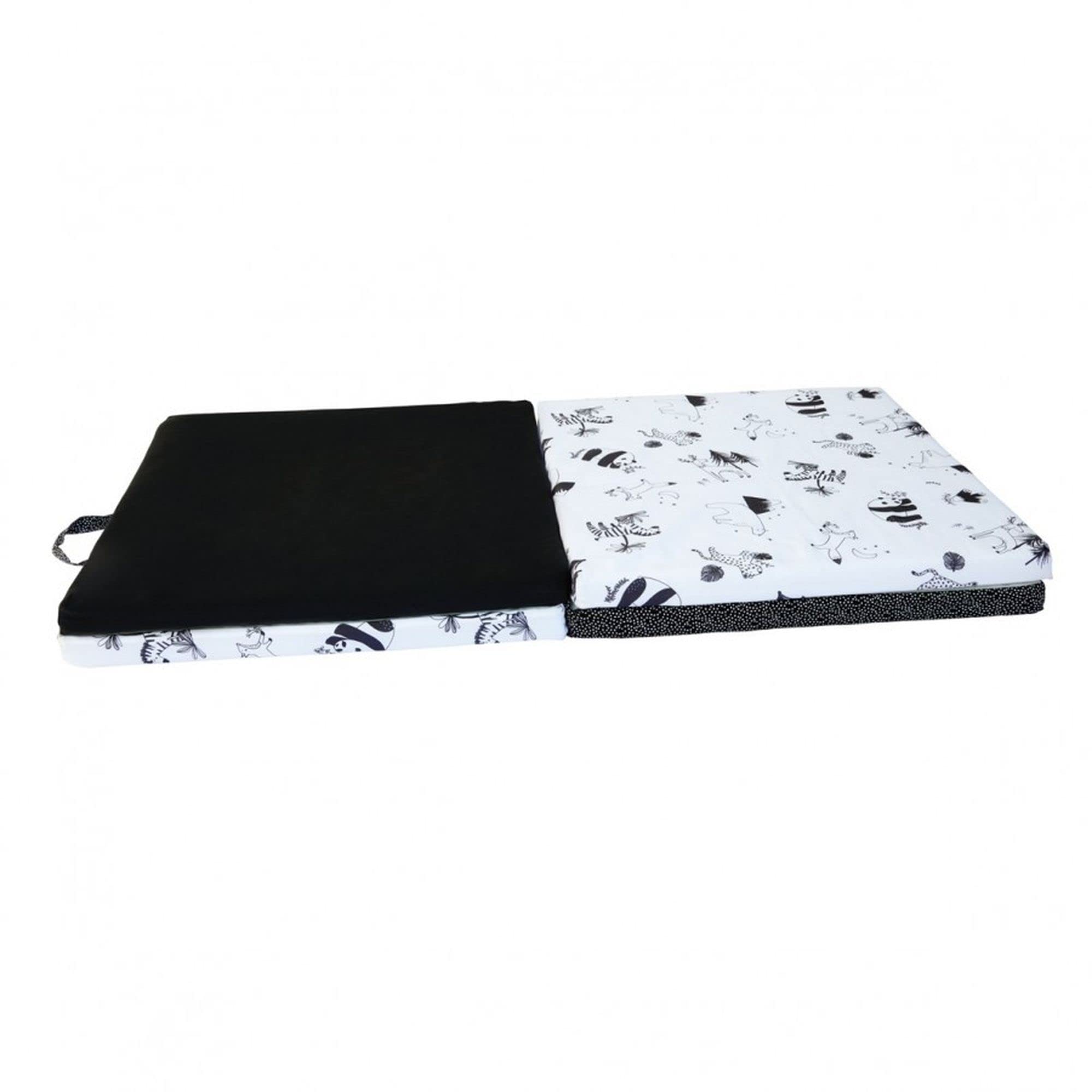 Candide - Tapis D'éveil, Tapis De Motricité, Tapis Bébé, Multifonction 3 en 1, Couchage D'appoint, Pouf Bébé, Déhoussable, Fabriqué En France, 120x120x4cm (Black And White)