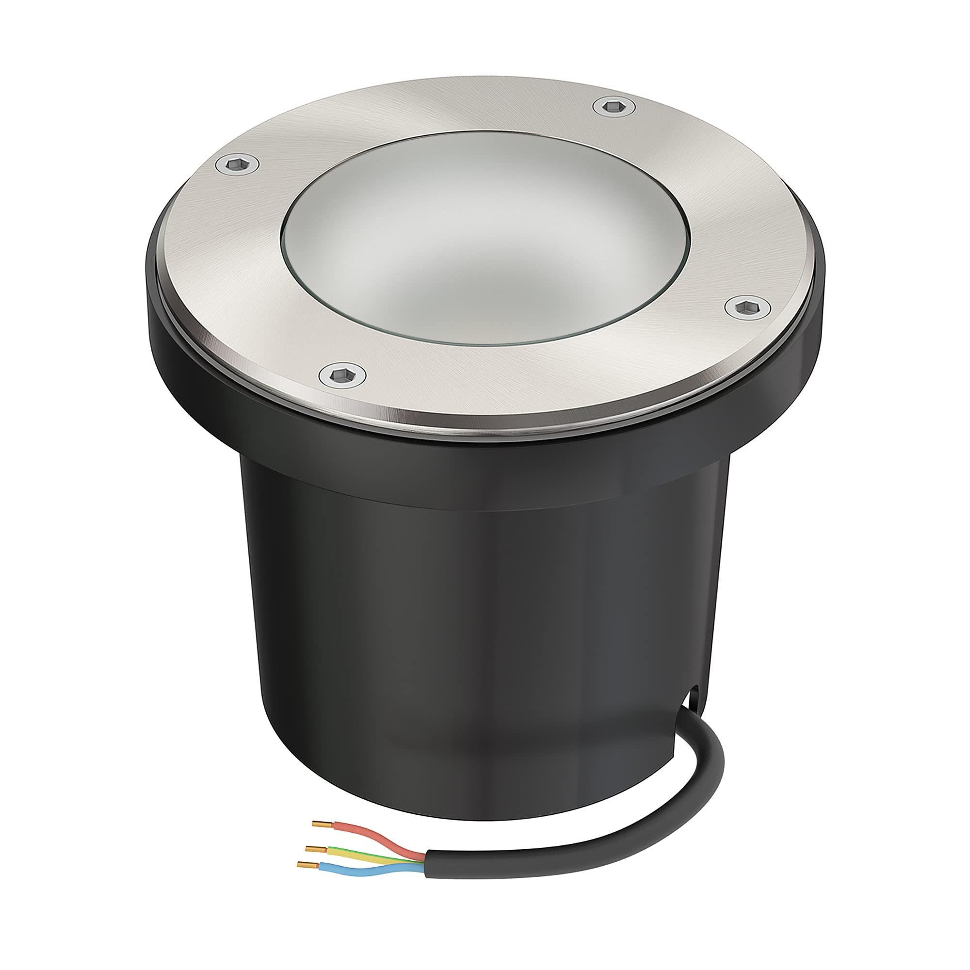 ledscom.de Apparecchio da incasso a terra BOFU per esterni, IP67, girevole, acciaio inox, rotondo, Ø 150 mm; incl. GU10 LED 468lm bianco caldo