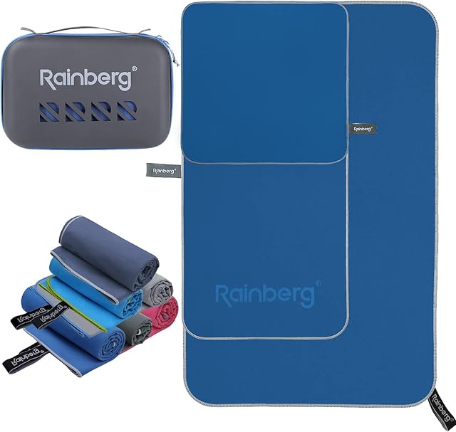 Rainberg 3PK Microfibre Towel, Perfect Sports Towel, Travel Towel, Swimming Towel and Beach Towel, Fast Drying, Super Absorbent , Ultra Compact, Great for Camping, Gym, Beach and Swimming (Dark Blue)