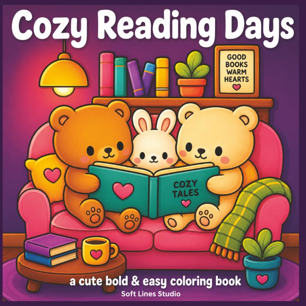 Cozy Reading Days: A Cute Bold & Easy Coloring Book for Kids, Teens, Adults, and Beginners (Cozy Days Collection)