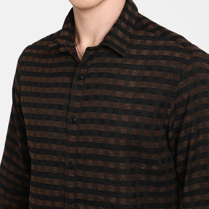 Image of CAHOOT Men's Polycotton Abstract-Textu Shirt |Casual-Wear | Spread Collar | Long Sleeve | Button Closure | Shirt Crafted with Comfort Fit for Everyday Wear